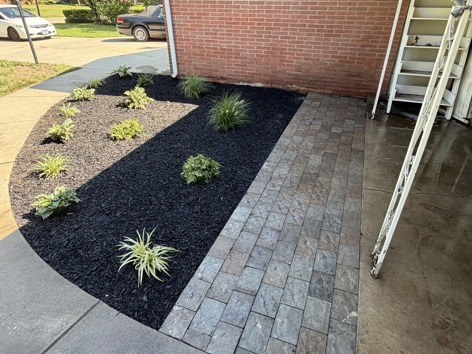 Fresh mulch, plants and landscape edging